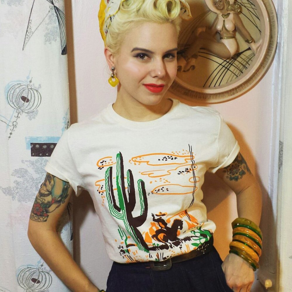 Retro vintage cowboy cactus western repro t shirt